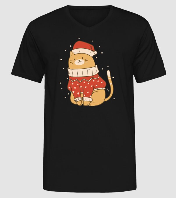 Christmas cat model negru pe tricou