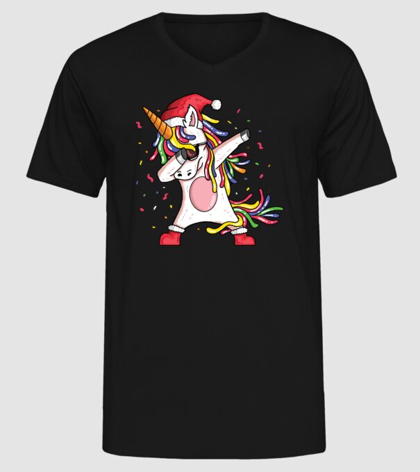 Christmas unicorn dab model negru pe tricou