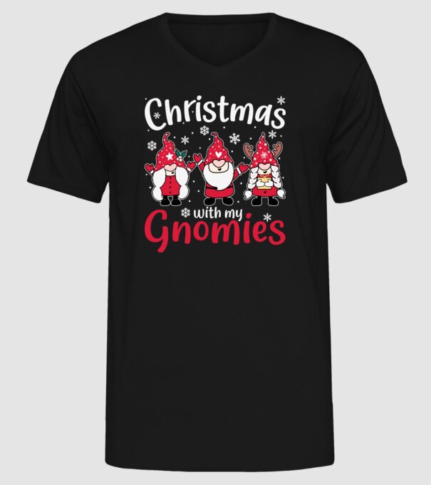 Christmas with my gnomies model negru pe tricou