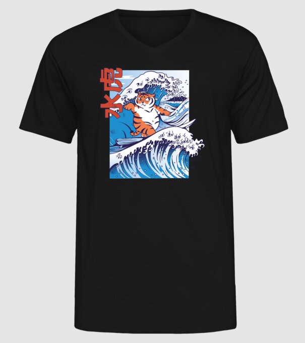 Chubby Surfer Tiger model negru pe tricou