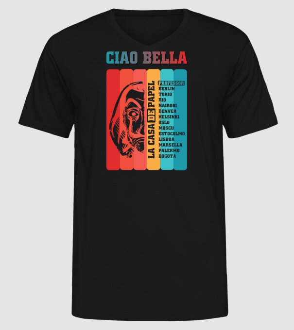 ciao bella retro model negru pe tricou