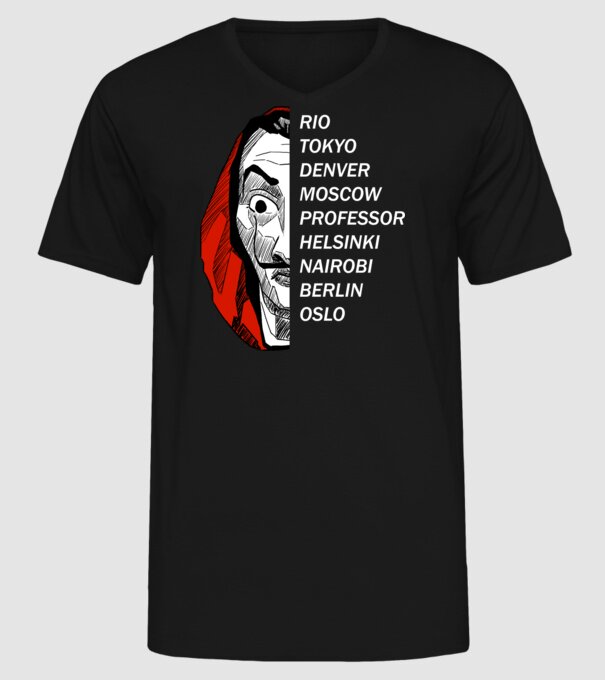classic logo money heist model negru pe tricou