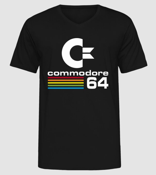 Commodore 64 logo on black model negru pe tricou