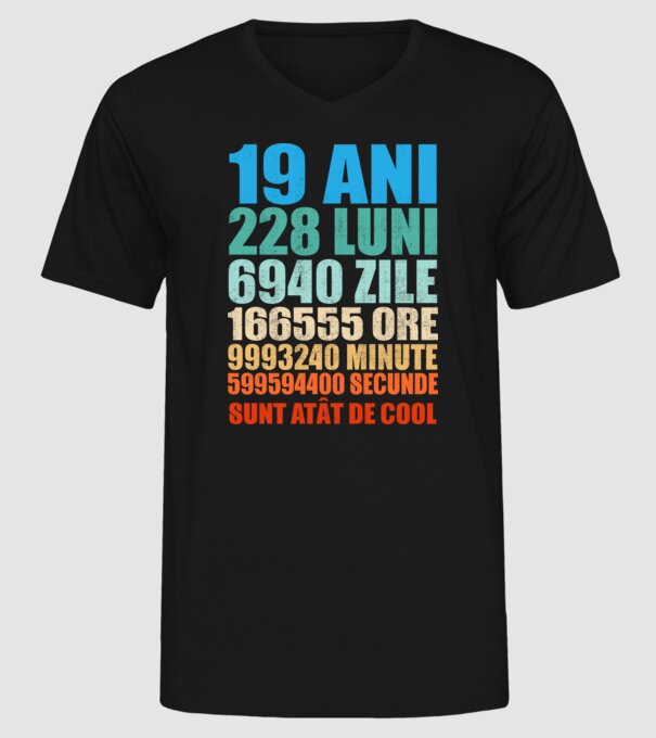 De 19 ani - luni - zile - ore - minute - secunde - sunt atât de cool model negru pe tricou