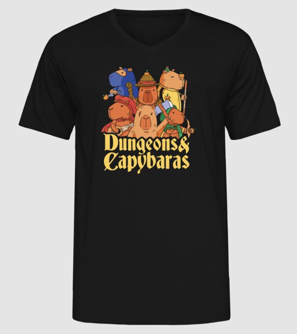 Dungeons and Capybaras model negru pe tricou