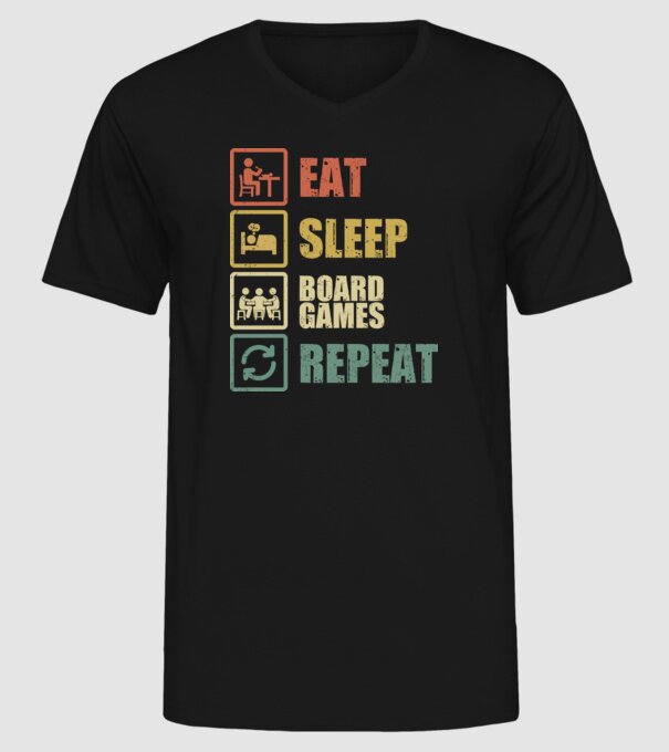 eat sleep Board Games repeat model negru pe tricou
