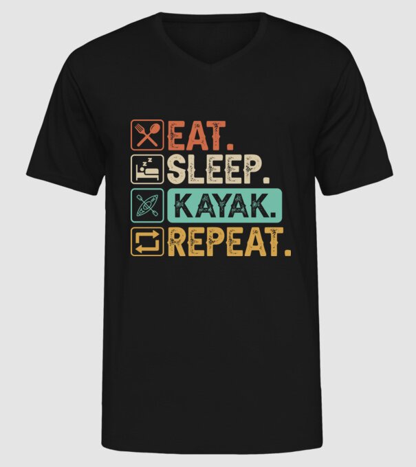 Eat Sleep Kayak model negru pe tricou