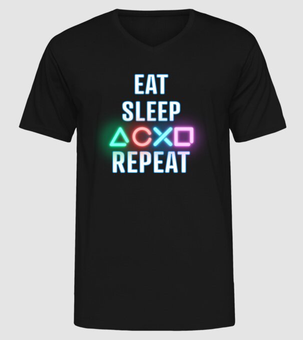 Eat sleep PS model negru pe tricou