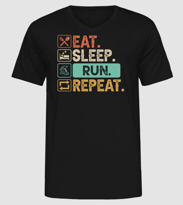 Eat Sleep Run Repeat model negru pe tricou