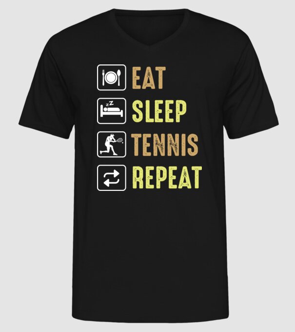 eat sleep tennis repeat model negru pe tricou