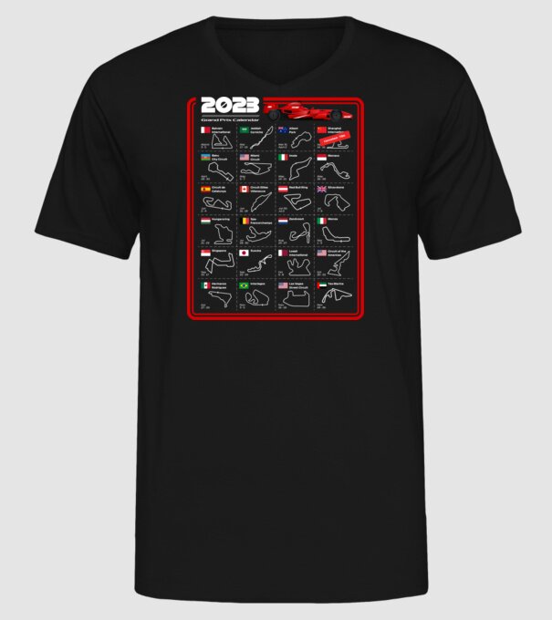 F1 2023 Formula Grand prix calendar model negru pe tricou