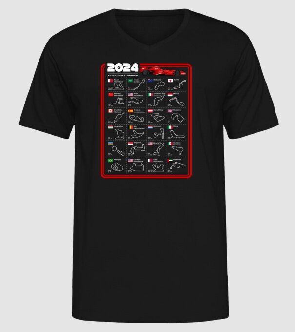 F1 calendar 2024 model negru pe tricou