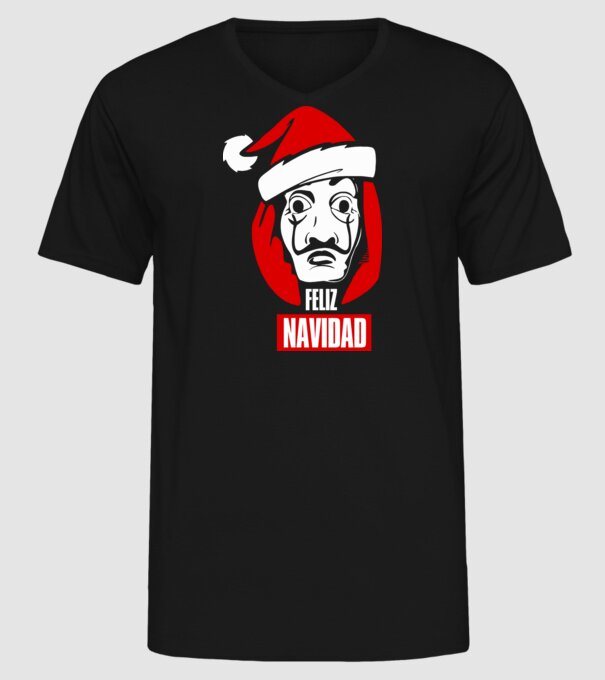 feliz navidad merry christmas money heist model negru pe tricou
