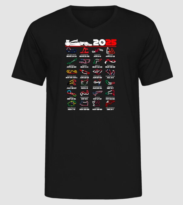 F1 calendar 2025 Negru model negru pe tricou