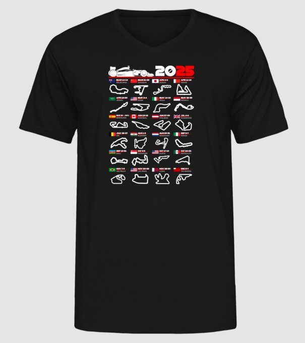 F1 calendar 2025 negru model negru pe tricou