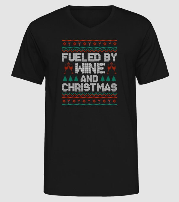 Fueled by wine and christmas model negru pe tricou