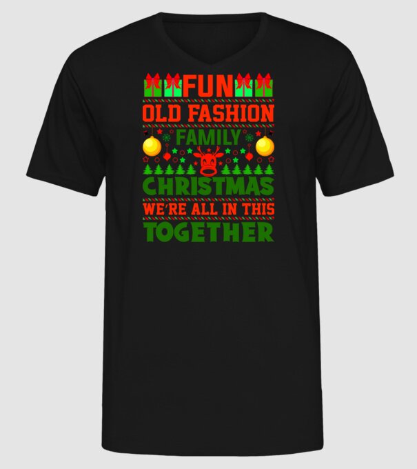 fun old fashion family christmas model negru pe tricou