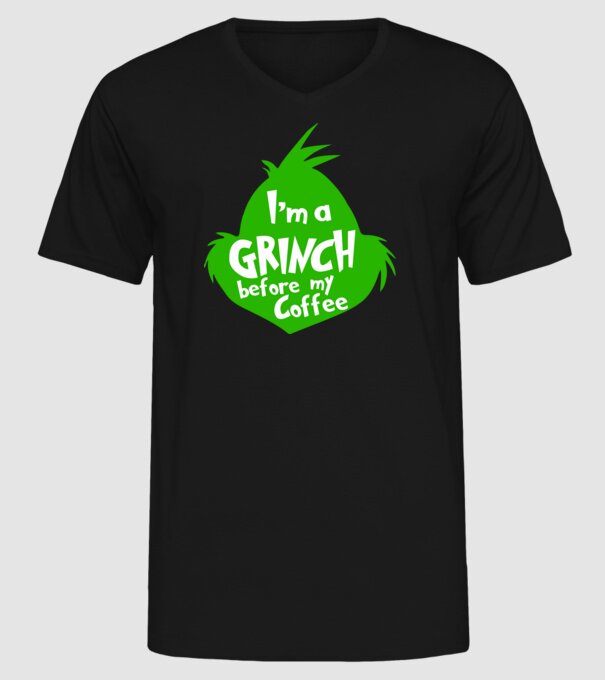 Grinch before coffee model negru pe tricou