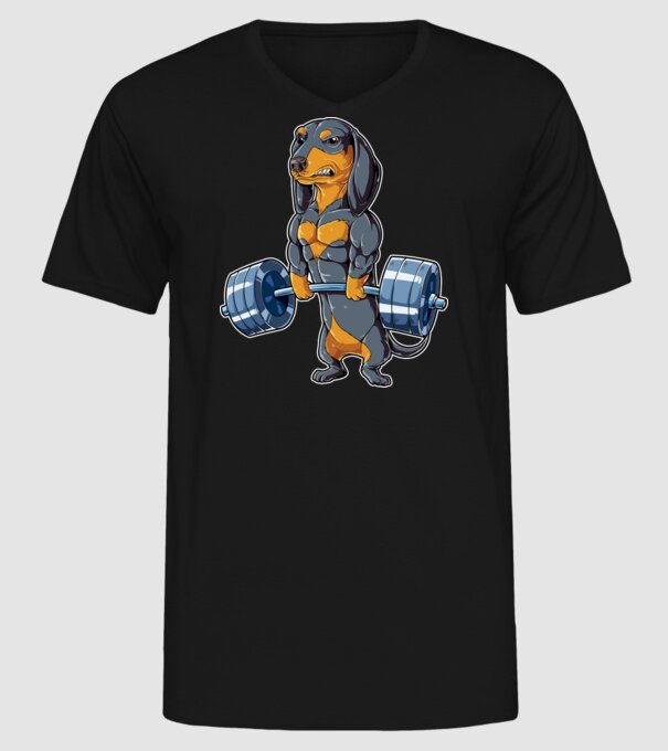 Gym teckel model negru pe tricou