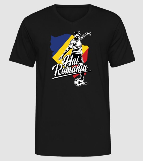 Hai romania fotbal model negru pe tricou
