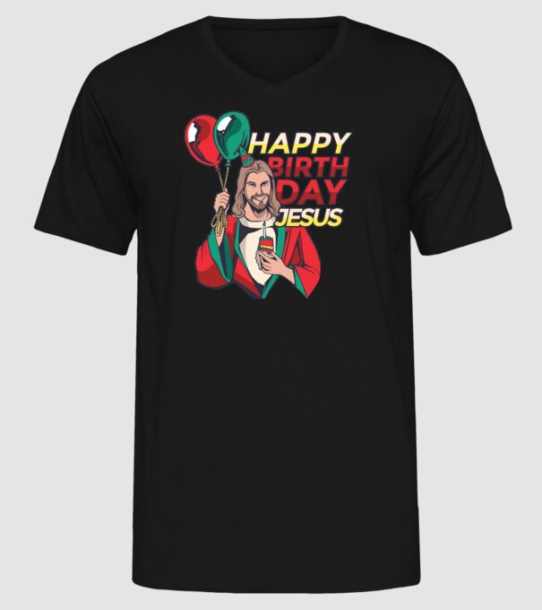 Happy Birtday Jesus! model negru pe tricou