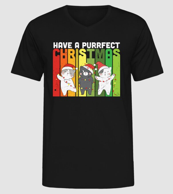 Have a purrfect christmas model negru pe tricou
