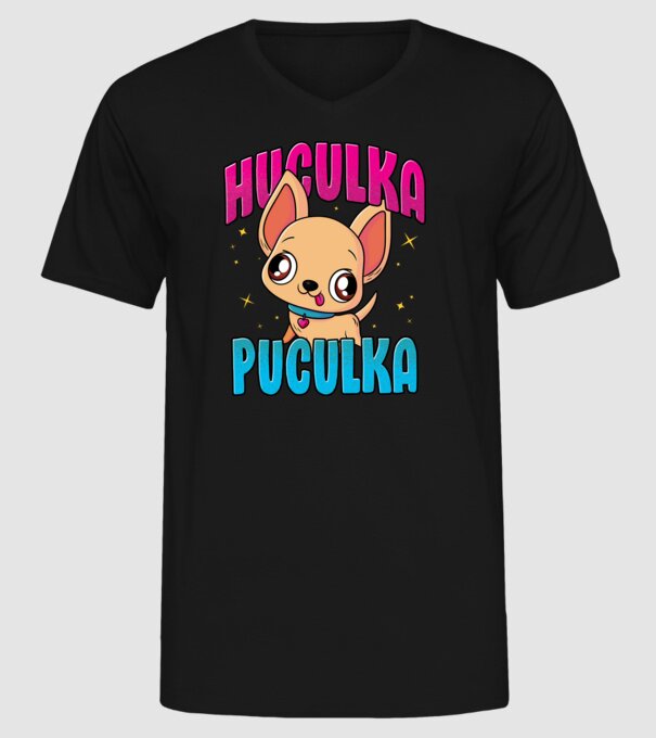 Huculka Puculka chivava model negru pe tricou