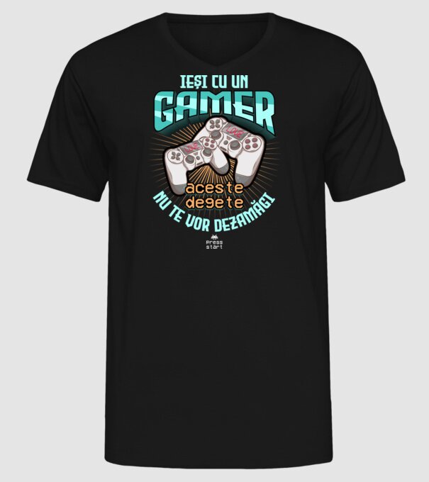Ieși cu un gamer - aceste degete nu te vor dezamăgi model negru pe tricou