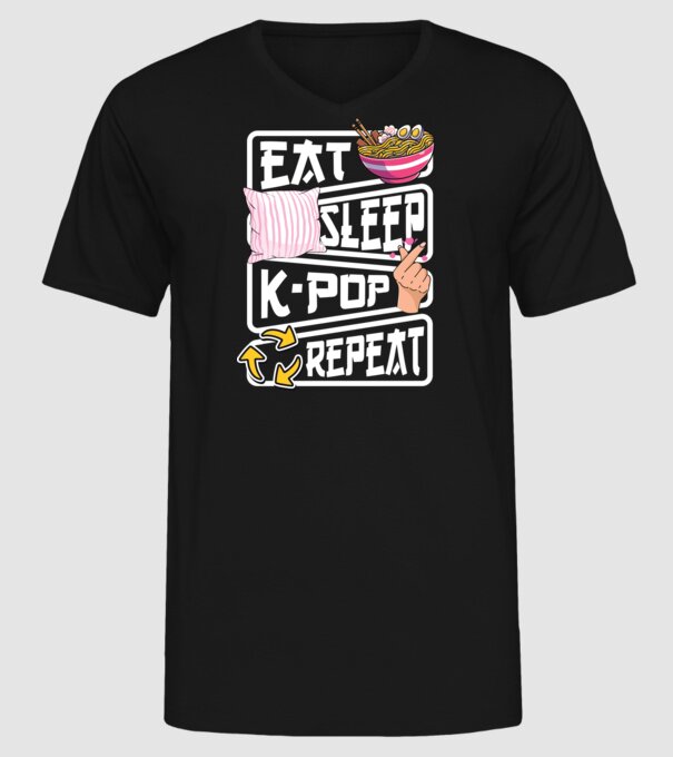 K-POP EAT SLEEP model negru pe tricou