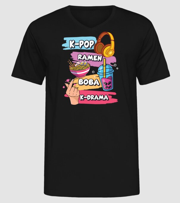 K-POP RAMEN BOBA K-DRAMA model negru pe tricou