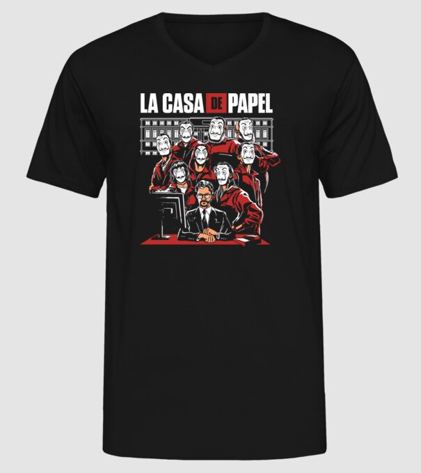 La casa de papel grupo model negru pe tricou
