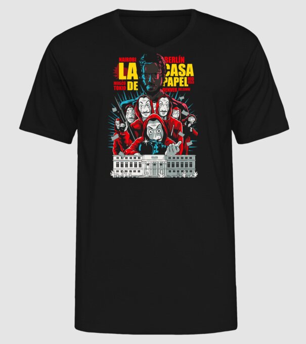 La casa de papel ilutración model negru pe tricou