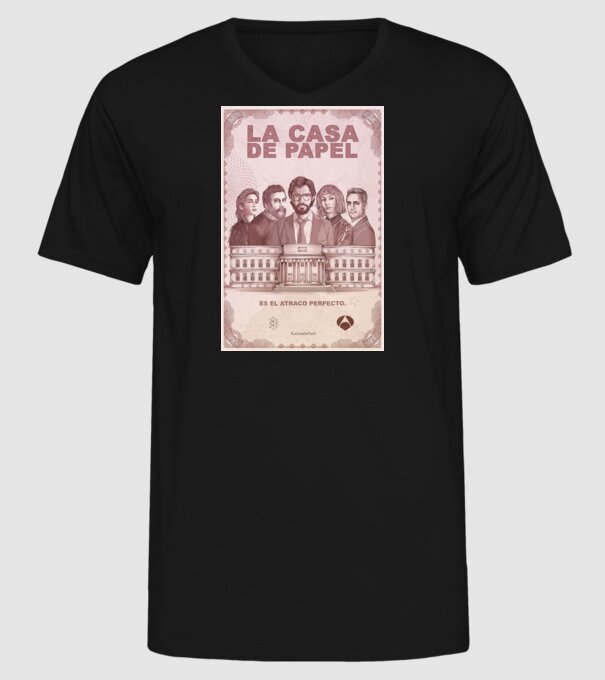 la casa de papel poster model negru pe tricou