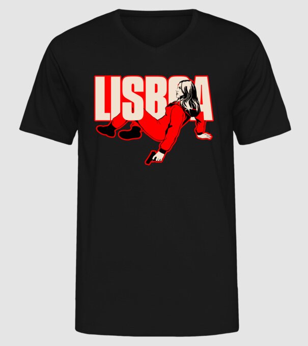 lisboa la casa de papel model negru pe tricou
