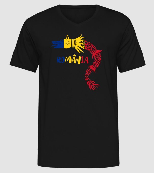 Lupul dacic model negru pe tricou