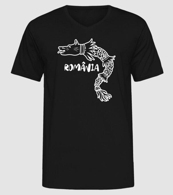 Lupul dacic alb model negru pe tricou