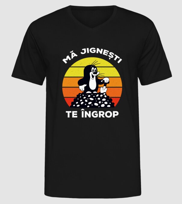 mă jignești, te îngrop model negru pe tricou