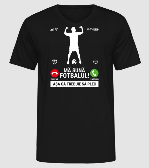 Mă sună fotbalul model negru pe tricou