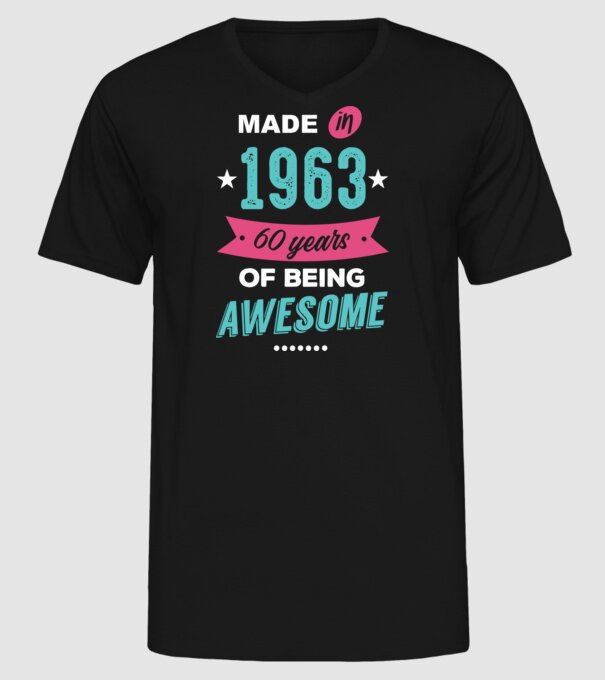 Made in 1963 model negru pe tricou