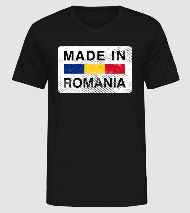 made in romania model negru pe tricou