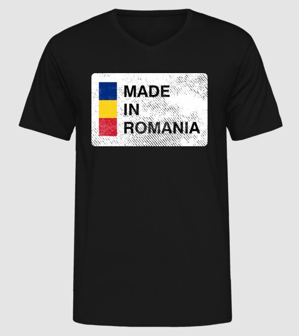 made in romania model negru pe tricou