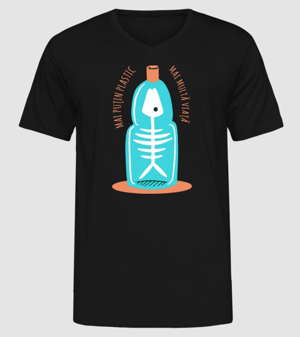 mai puțin plastic, mai multă viață model negru pe tricou