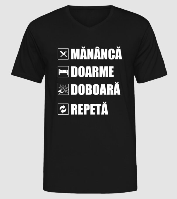 mănâncă doarme doarme doboară repetă model negru pe tricou