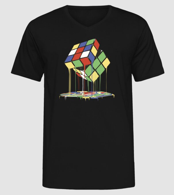 Melting Rubik cube model negru pe tricou