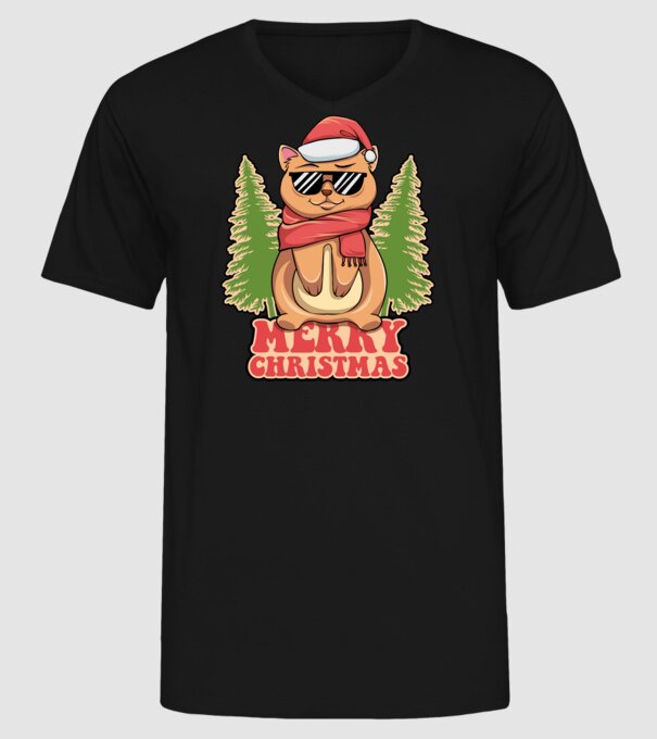 Merry christmas cat model negru pe tricou