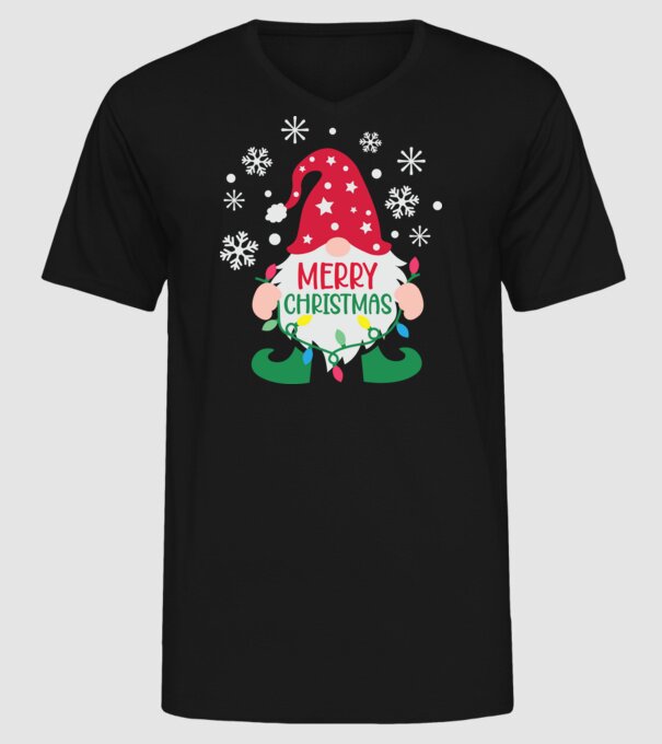 Merry christmas gnome model negru pe tricou