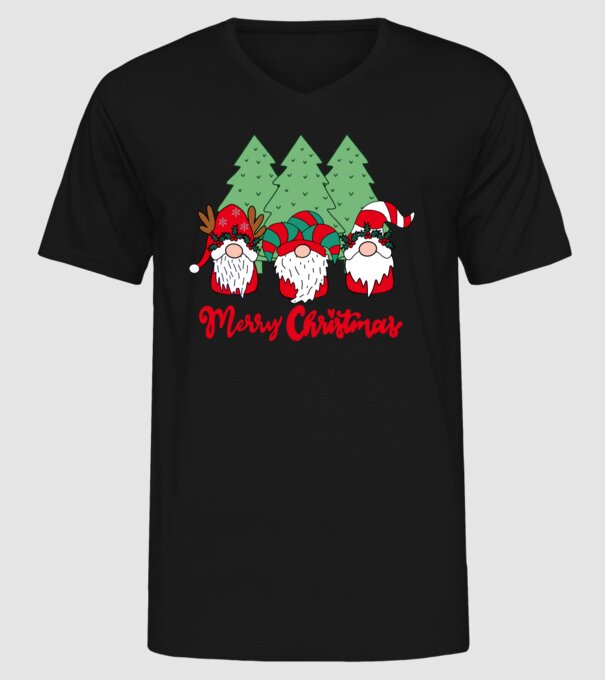 Merry christmas gnomes model negru pe tricou