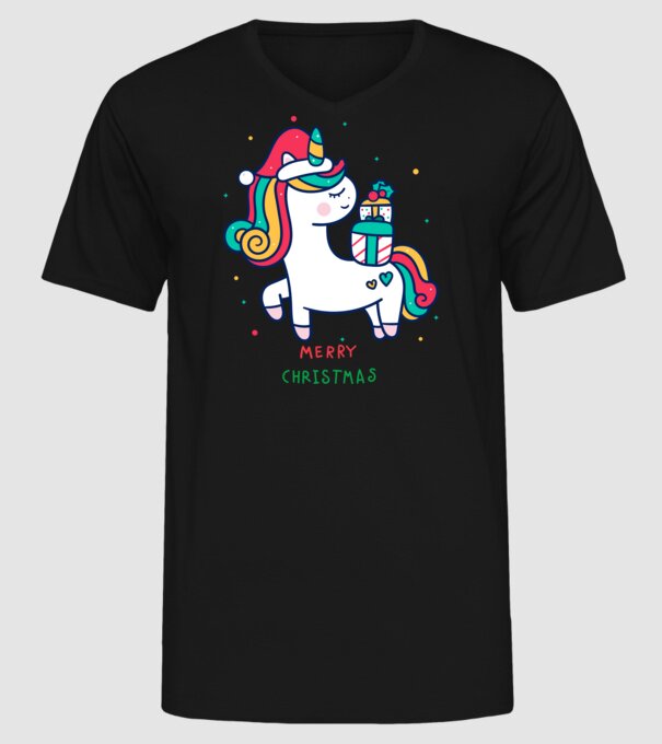 merry christmas unicorn model negru pe tricou