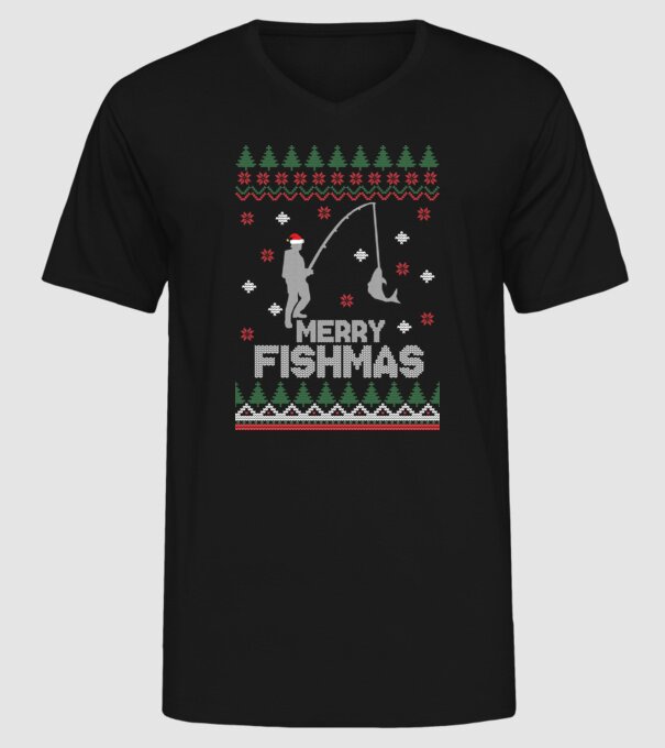 Merry Fishmas model negru pe tricou