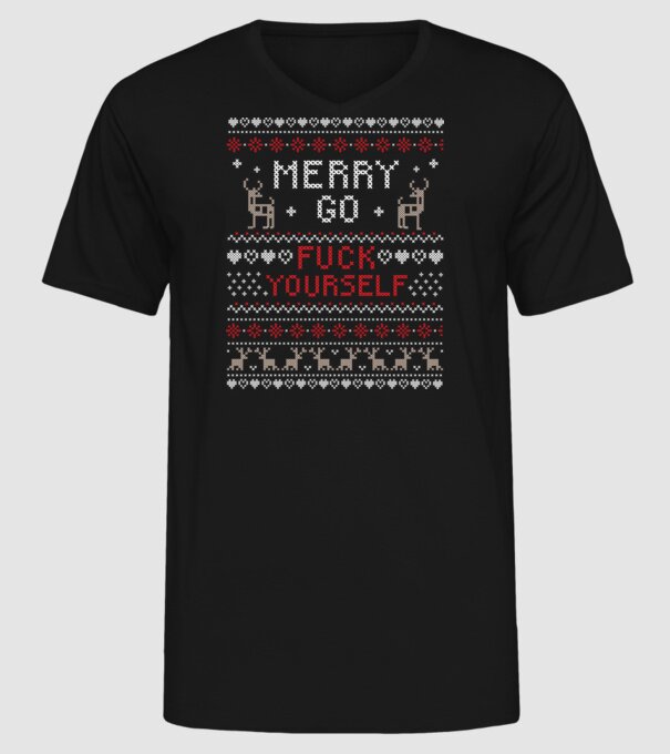 Merry go f-ck yourself model negru pe tricou